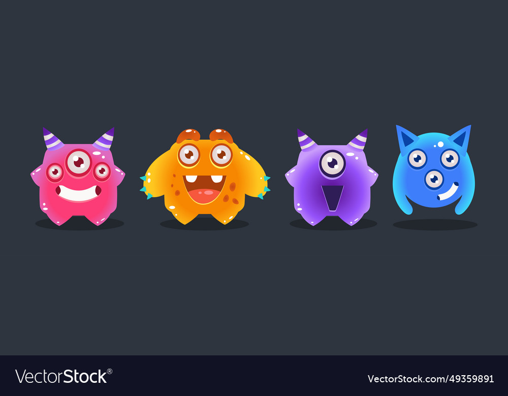 Cute colorful jelly monster and funny aliens