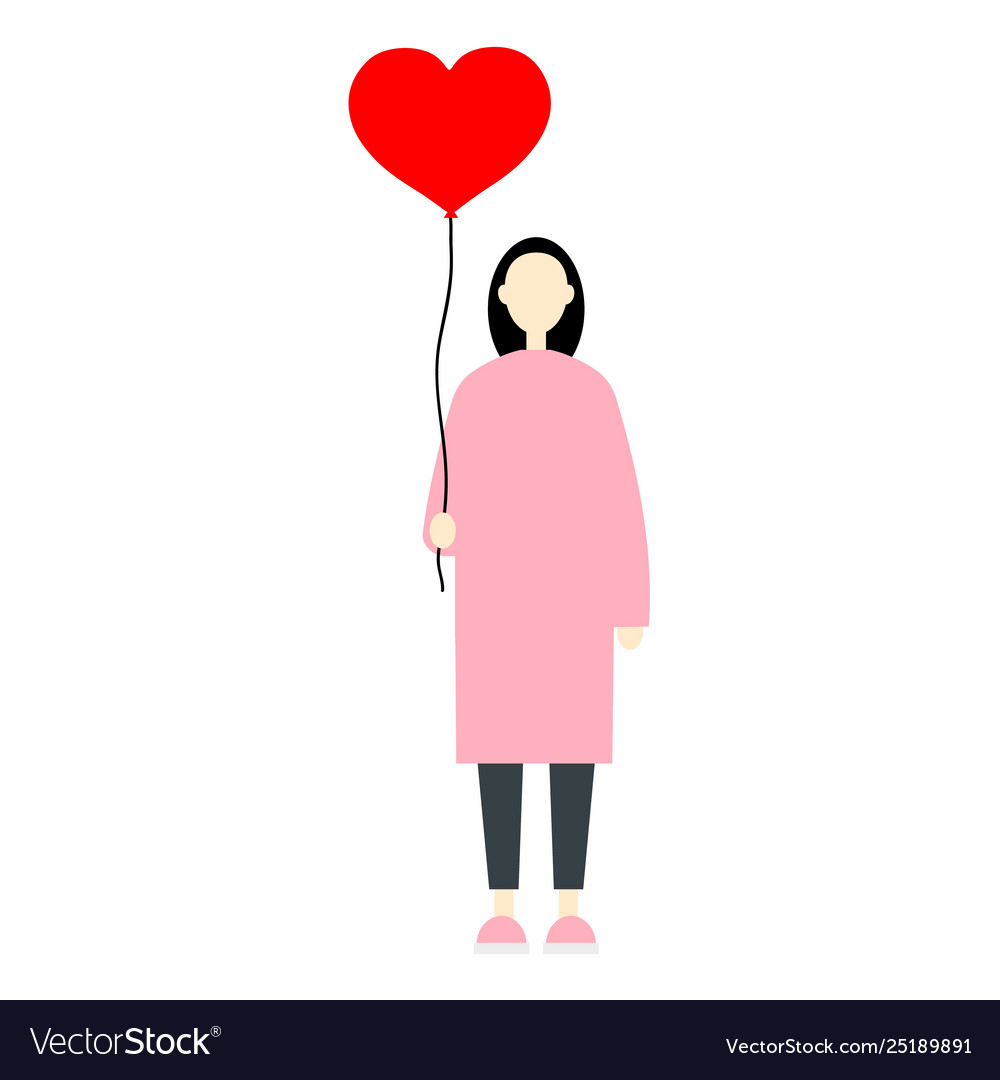 Female millennial character holding a red balloon Vector Image