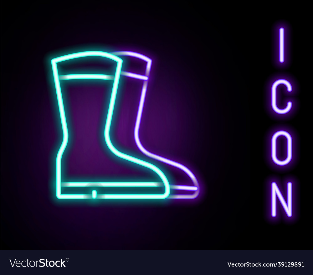 Glowing neon line fishing boots icon isolated