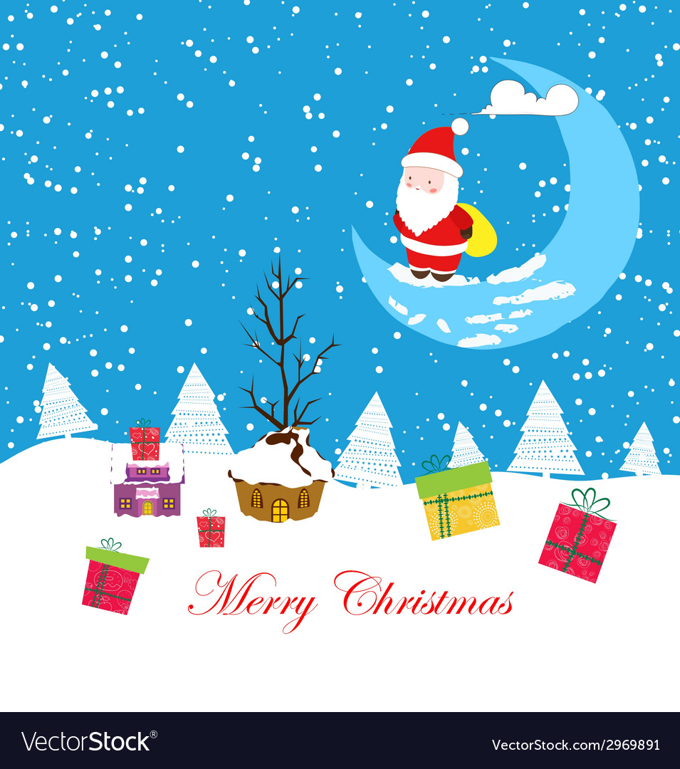 Merry christmas card with santaclaus and gift 2