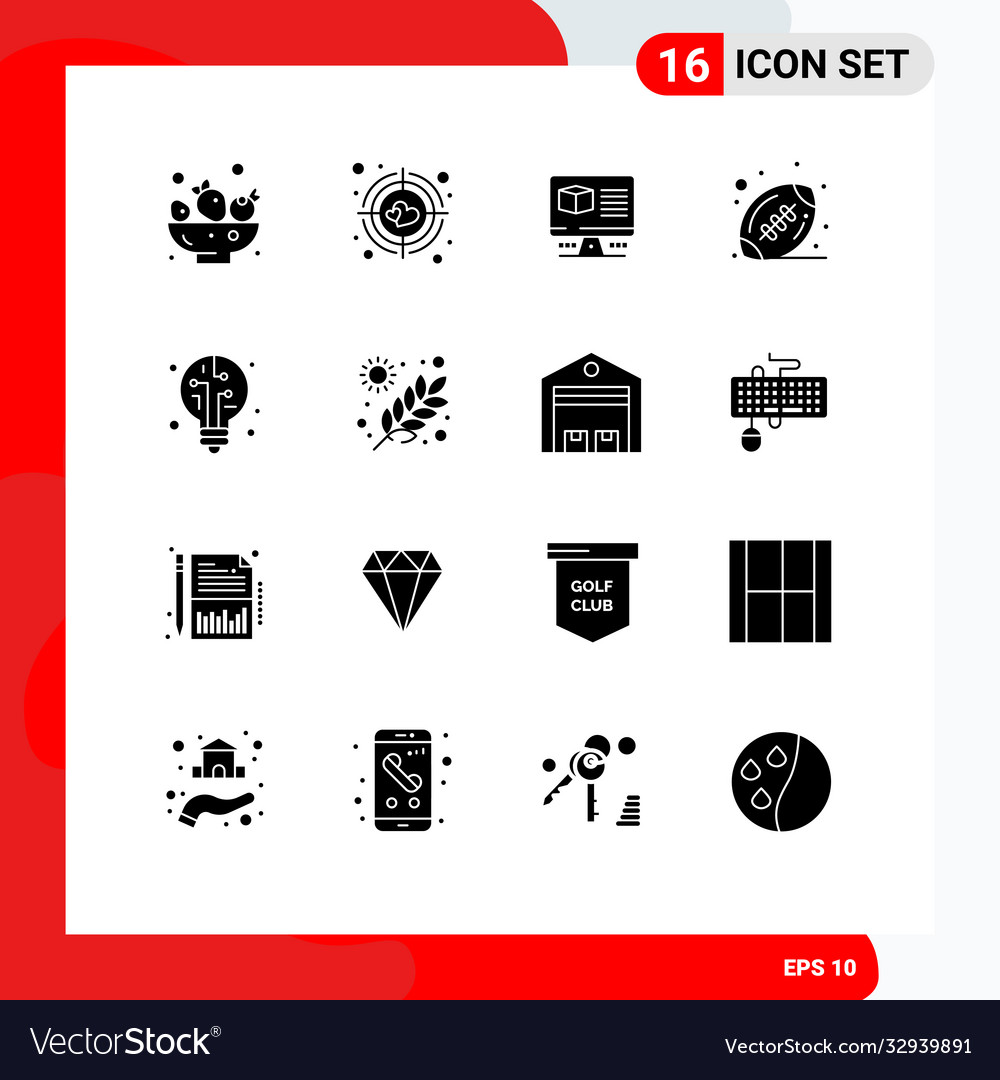 Modern set 16 solid glyphs and symbols