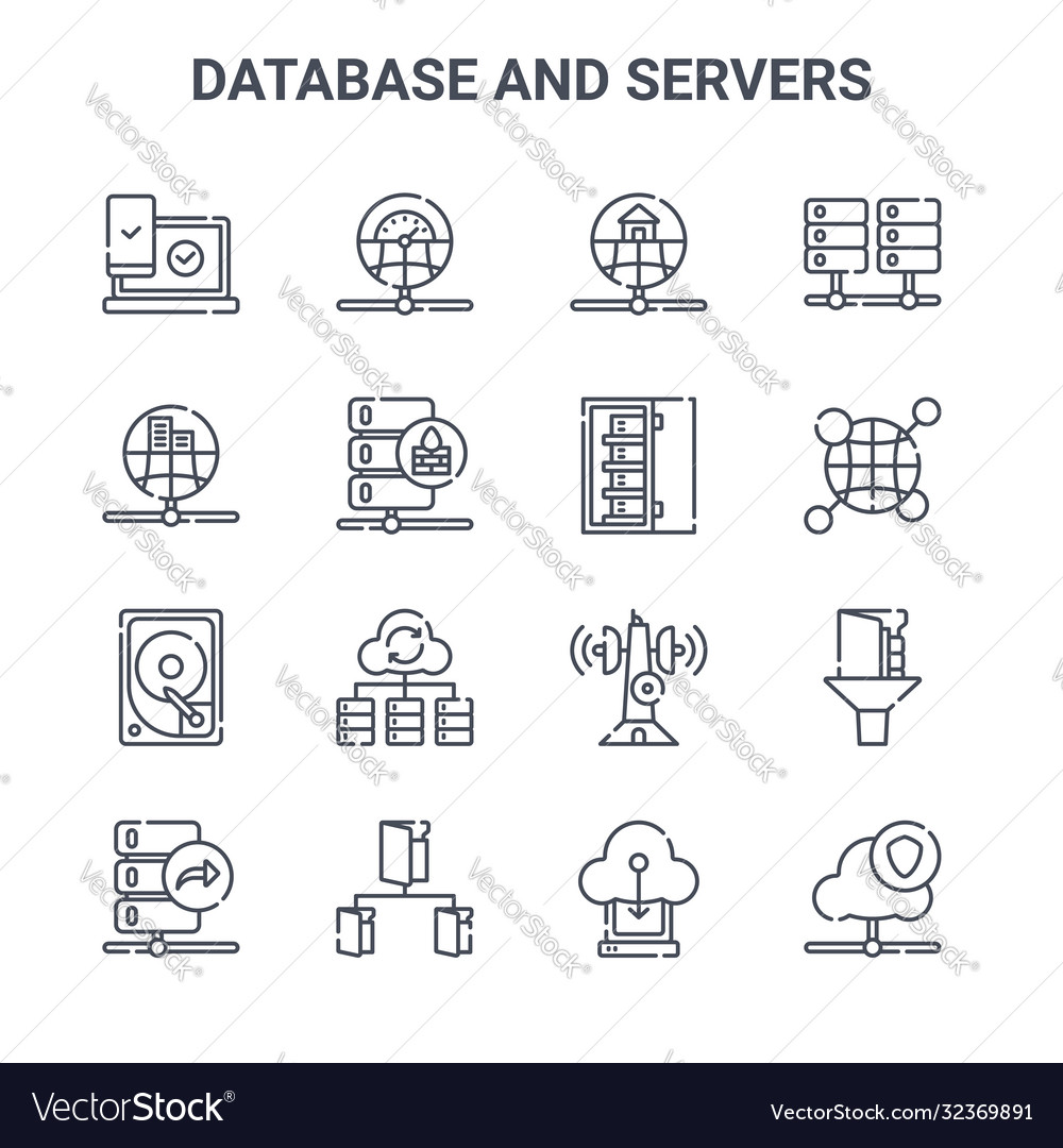 Set 16 database and servers concept line icons vector image Set 16 database and servers concept line icons
