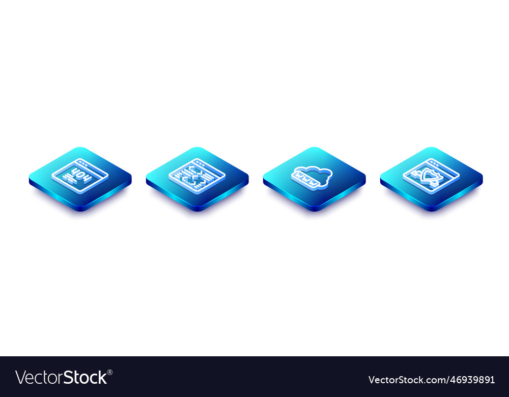 Set isometric line page with a 404 error software vector image Set isometric line page with a 404 error software