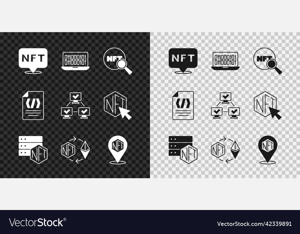 Set nft digital crypto art binary code search vector image Set nft digital crypto art binary code search