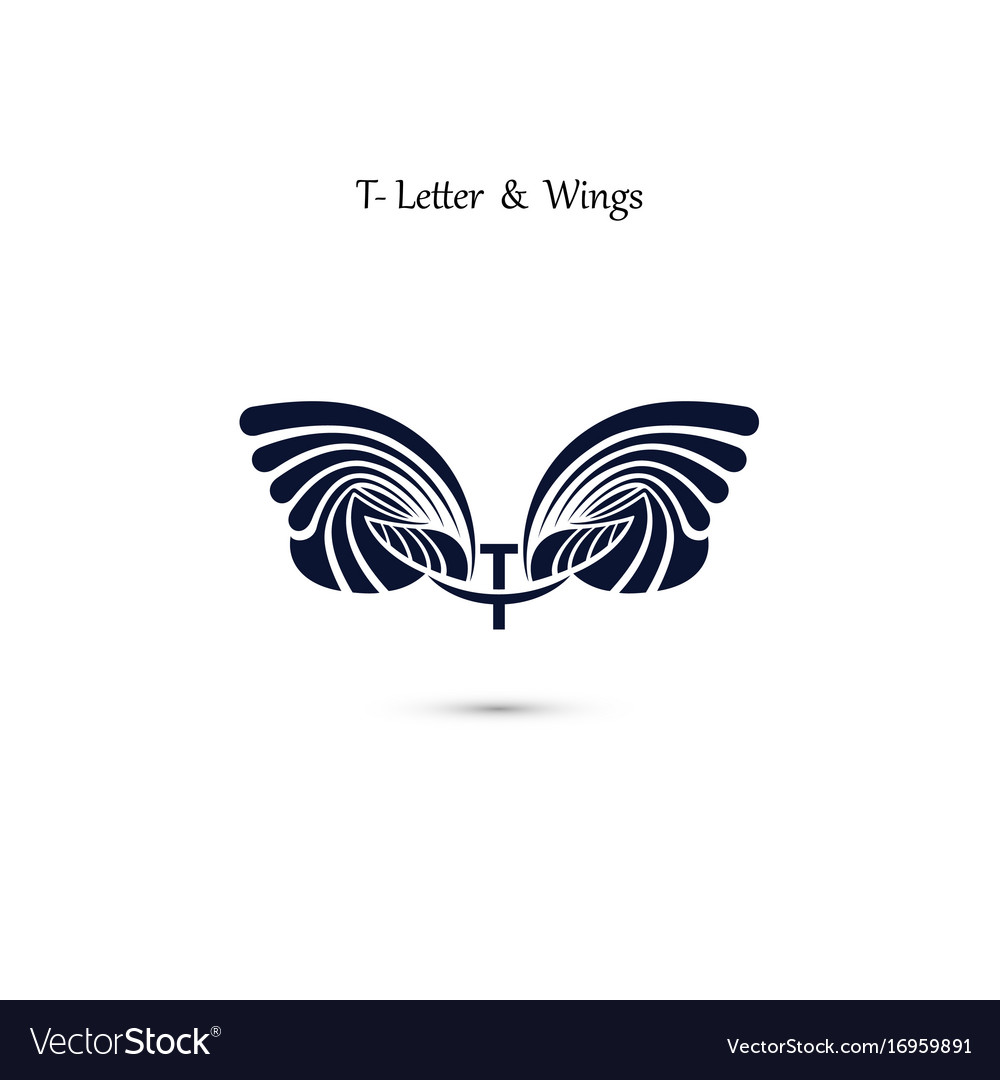 T letter sign and angel wings monogram wing logo