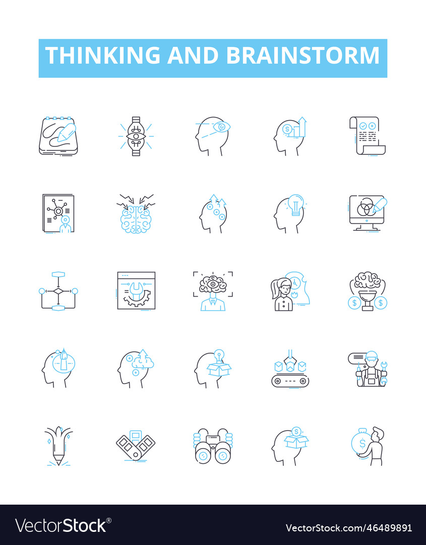 Thinking and brainstorm line icons set