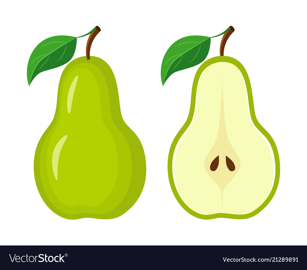 Whole green pear and half slice