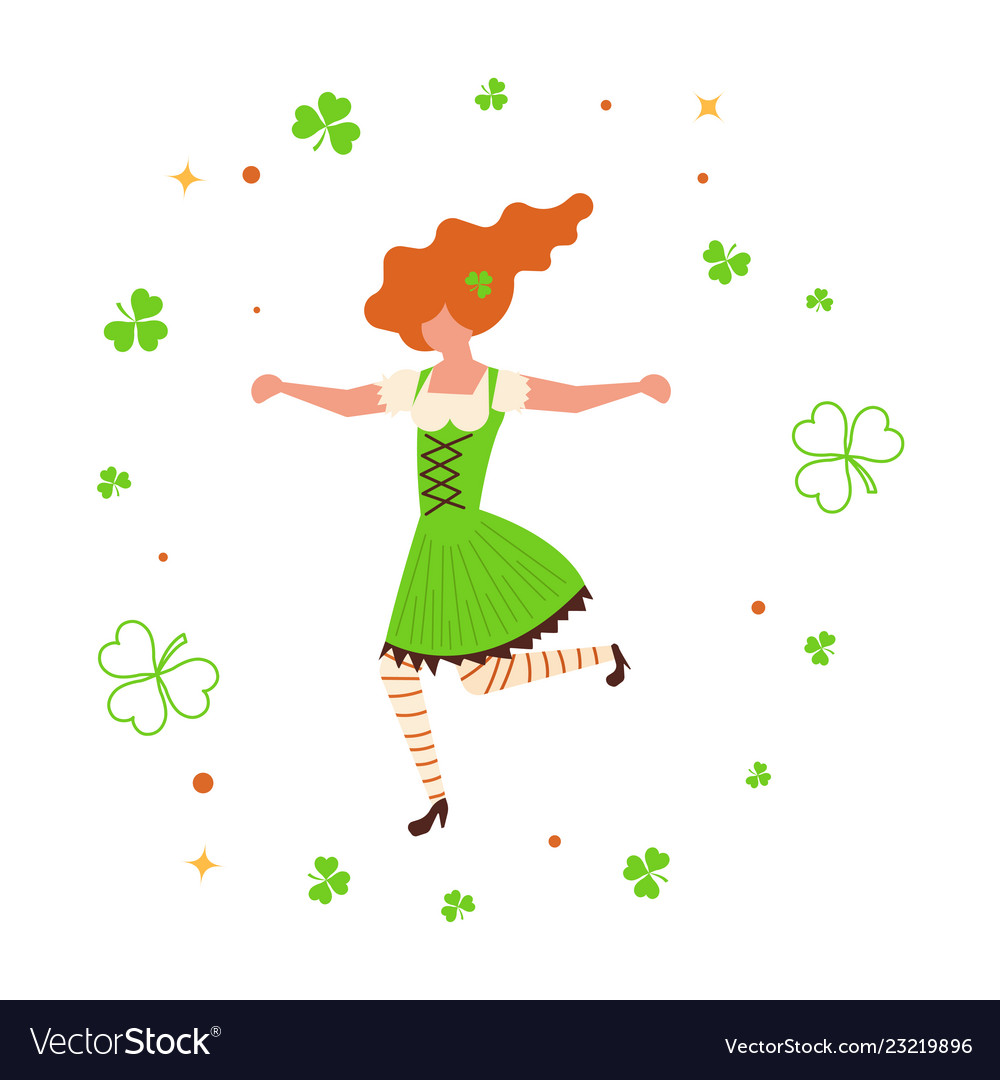 Cute cartoon girl leprechaun dancing Royalty Free Vector