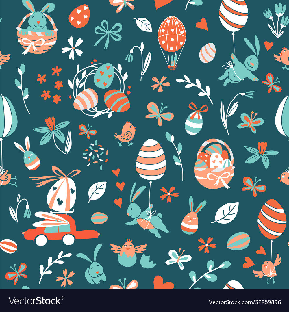 Funny happy easter seamless pattern background vector image Funny happy easter seamless pattern background