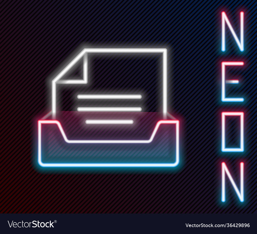 Glowing neon line drawer with document icon vector image Glowing neon line drawer with document icon
