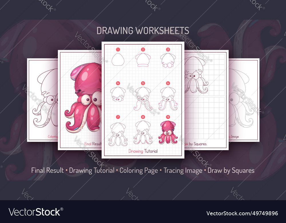 How to draw a squid step by drawing tutorial Vector Image