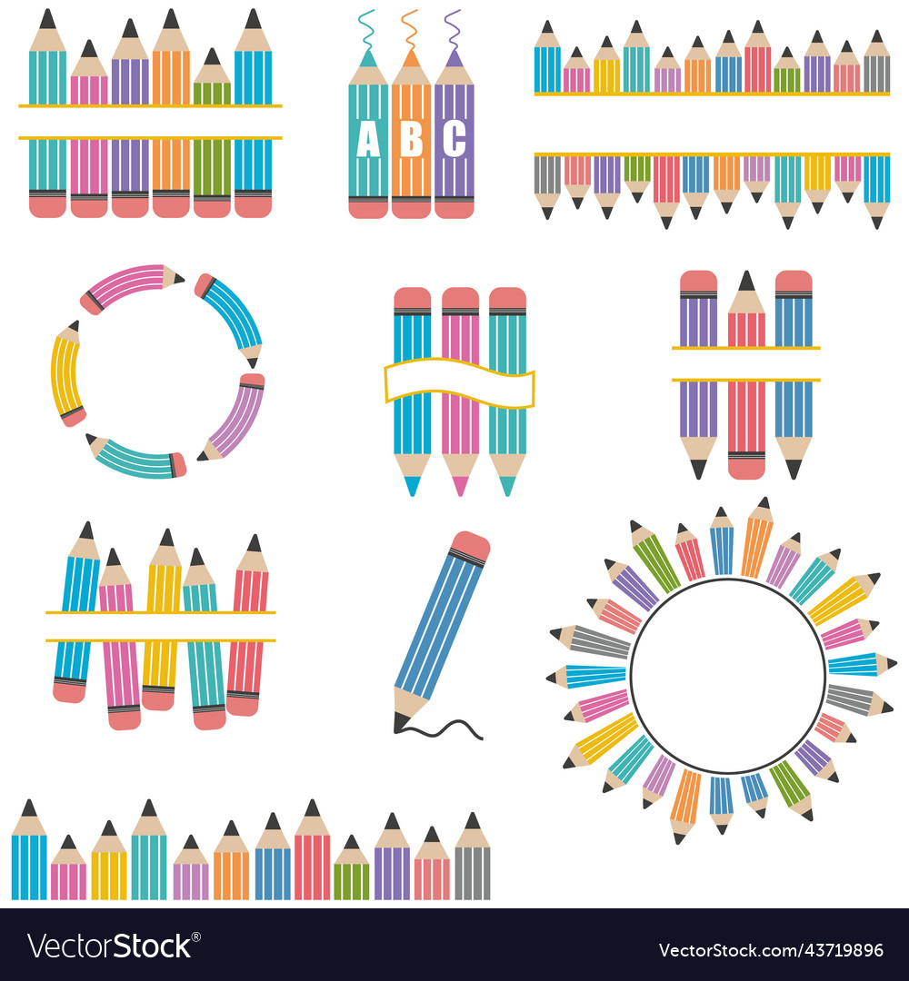Pencil set with text frame color isolated