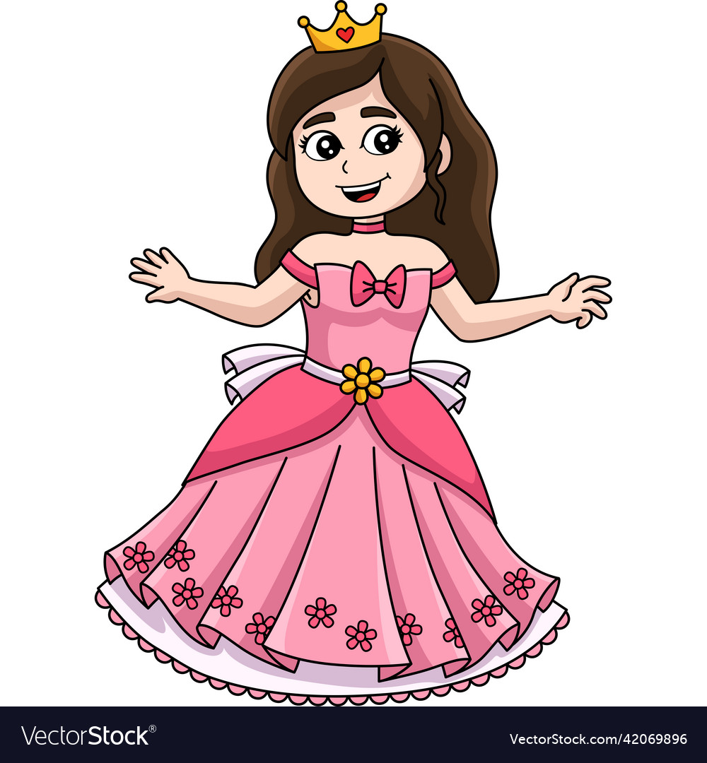 Princess in front of the castle cartoon clipart