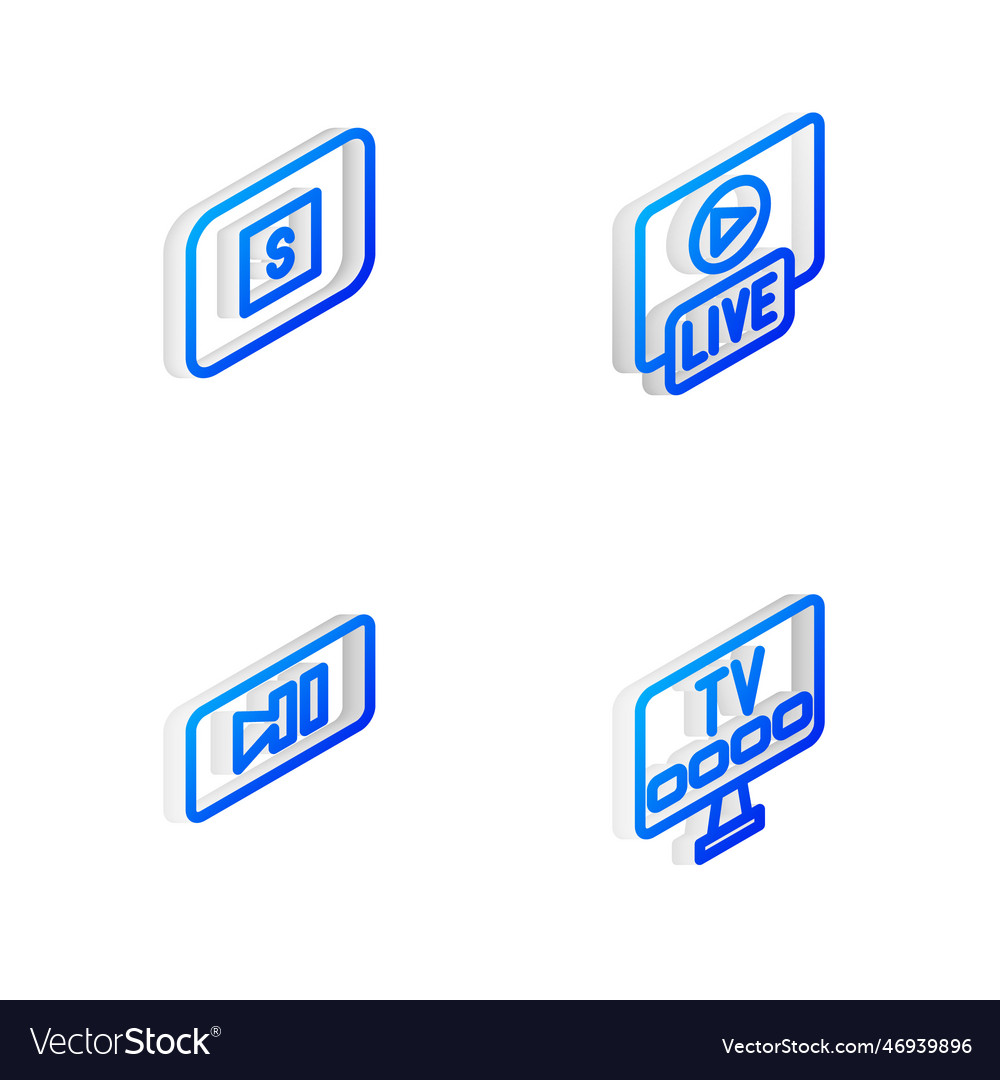 Set isometric line live stream stop media button Vector Image Set isometric line live stream stop media button