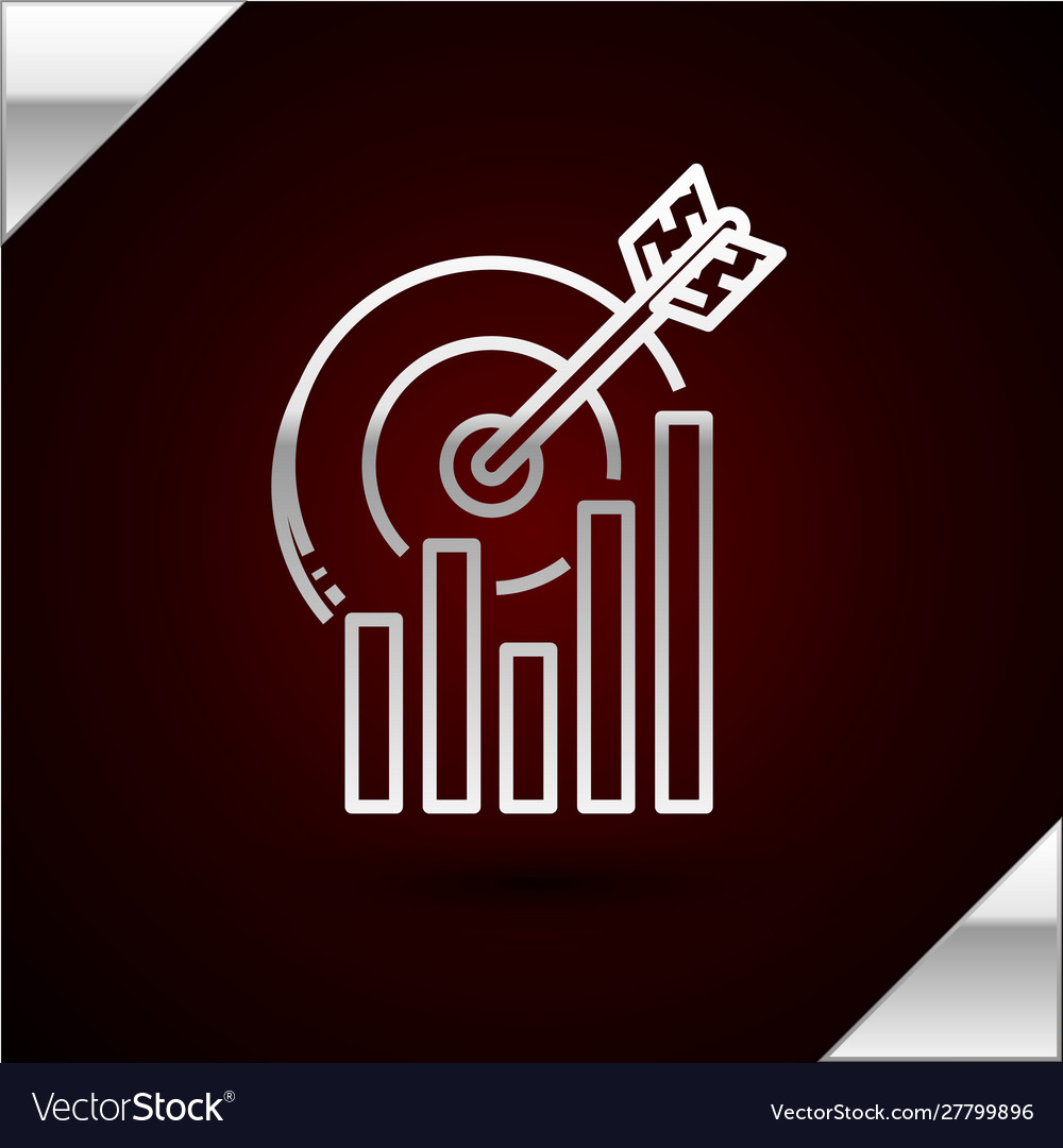 Silver line target with graph chart icon isolated vector image Silver line target with graph chart icon isolated