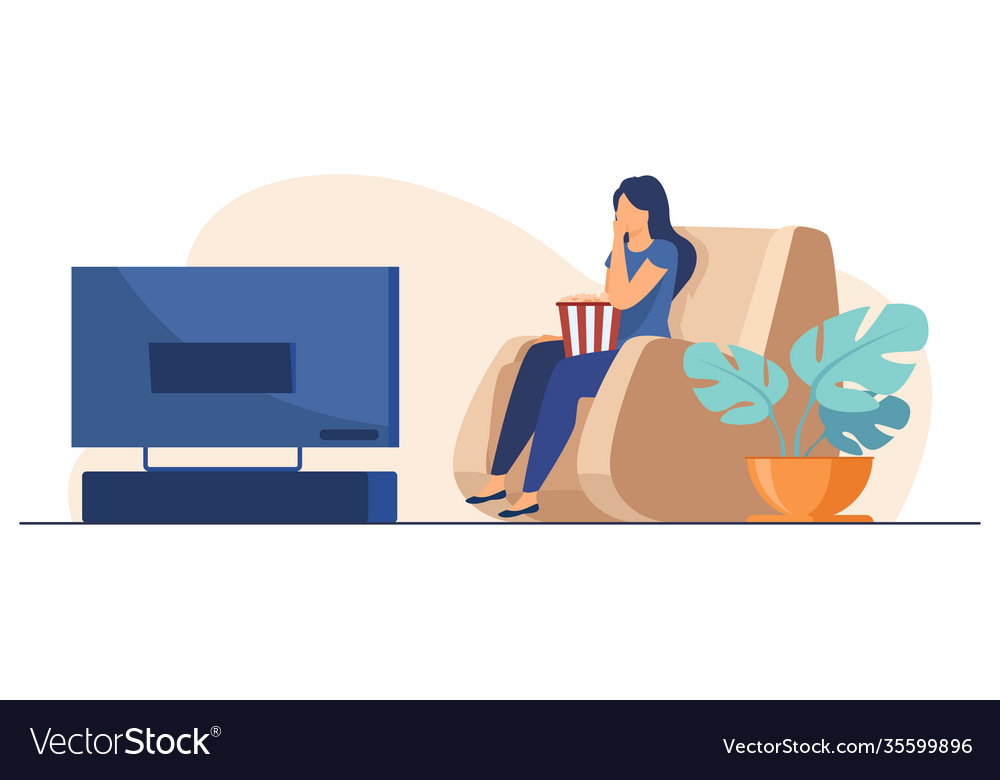 Woman Watching Movie Or Show In Tv Royalty Free Vector Image