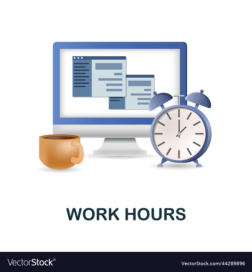 Work hours icon 3d from project development vector image Work hours icon 3d from project development