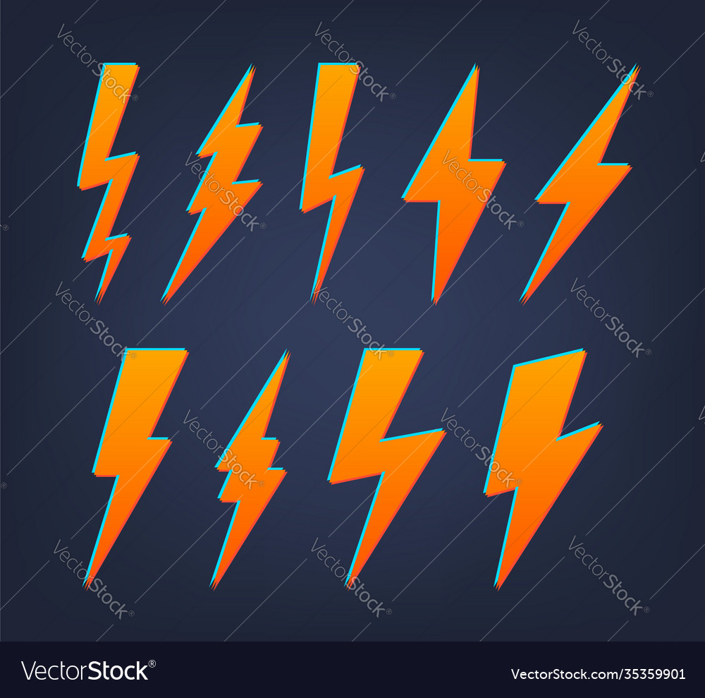 Lightning bolt flat icons set Royalty Free Vector Image