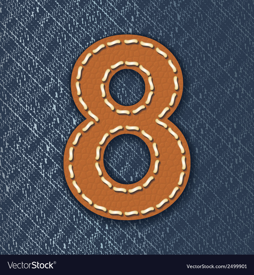 Number 8 made from leather on jeans background