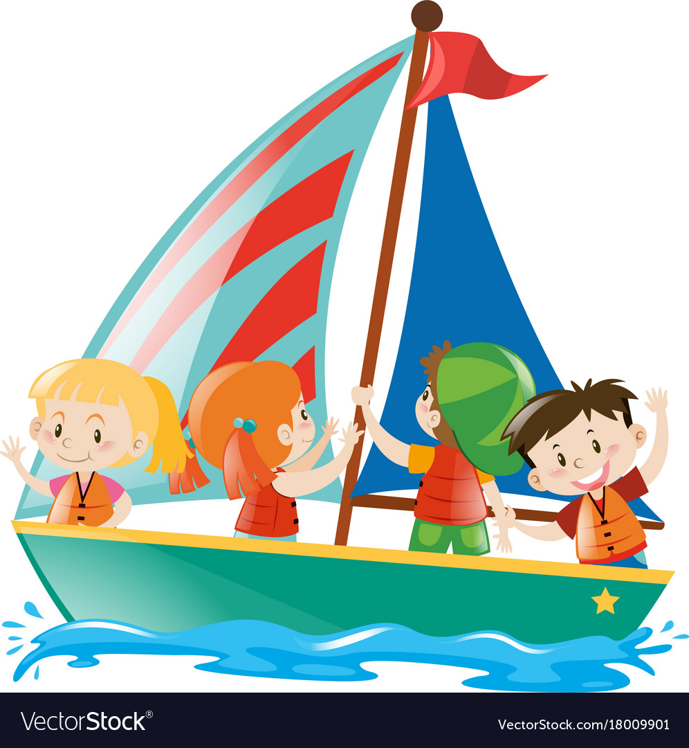 School kids riding on sailboat Royalty Free Vector Image