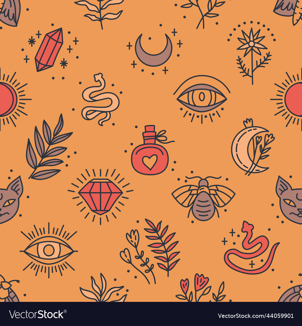 Seamless pattern of mystical and astrology objects vector image Seamless pattern of mystical and astrology objects