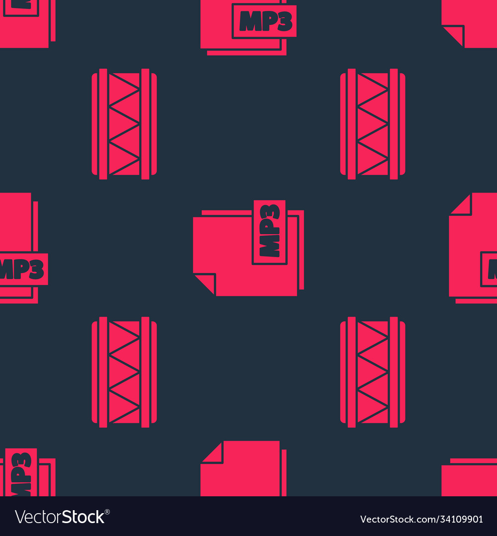 Set drum and mp3 file document on seamless pattern Vector Image Set drum and mp3 file document on seamless pattern