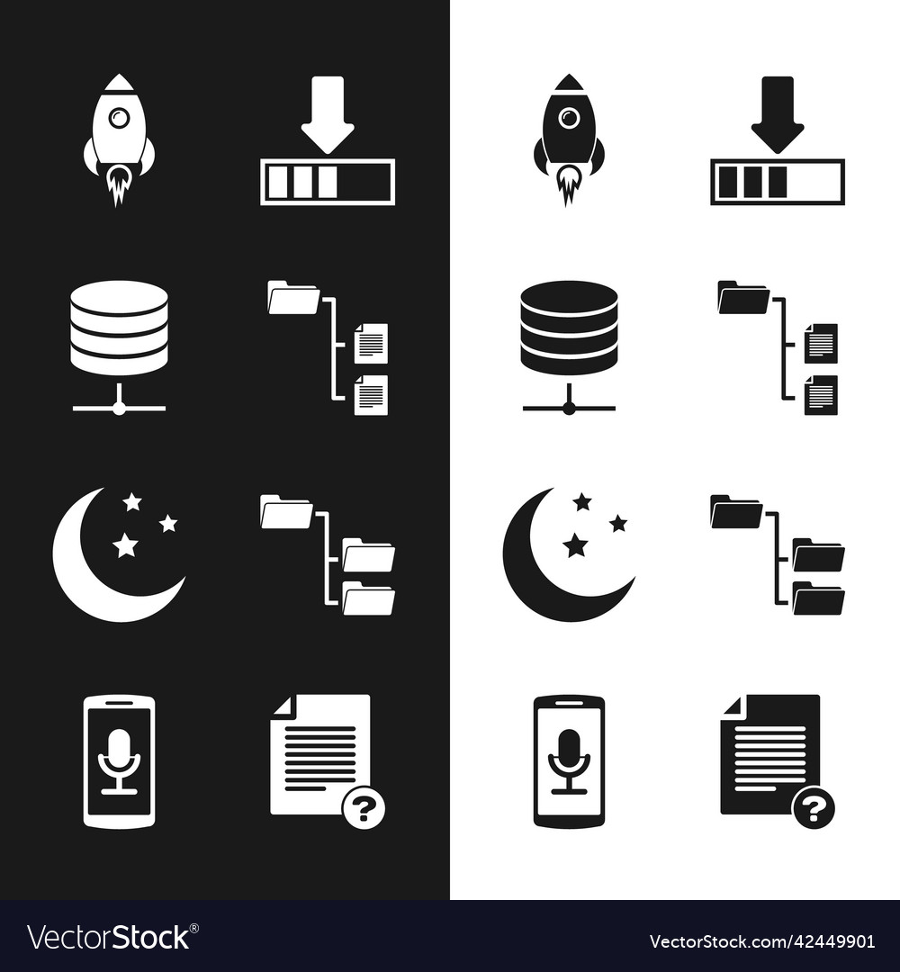 Set folder tree server data web hosting rocket vector image Set folder tree server data web hosting rocket
