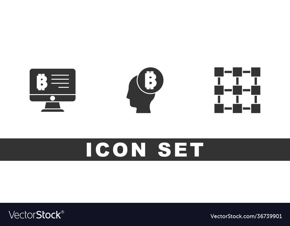 Set mining bitcoin from monitor think vector image Set mining bitcoin from monitor think