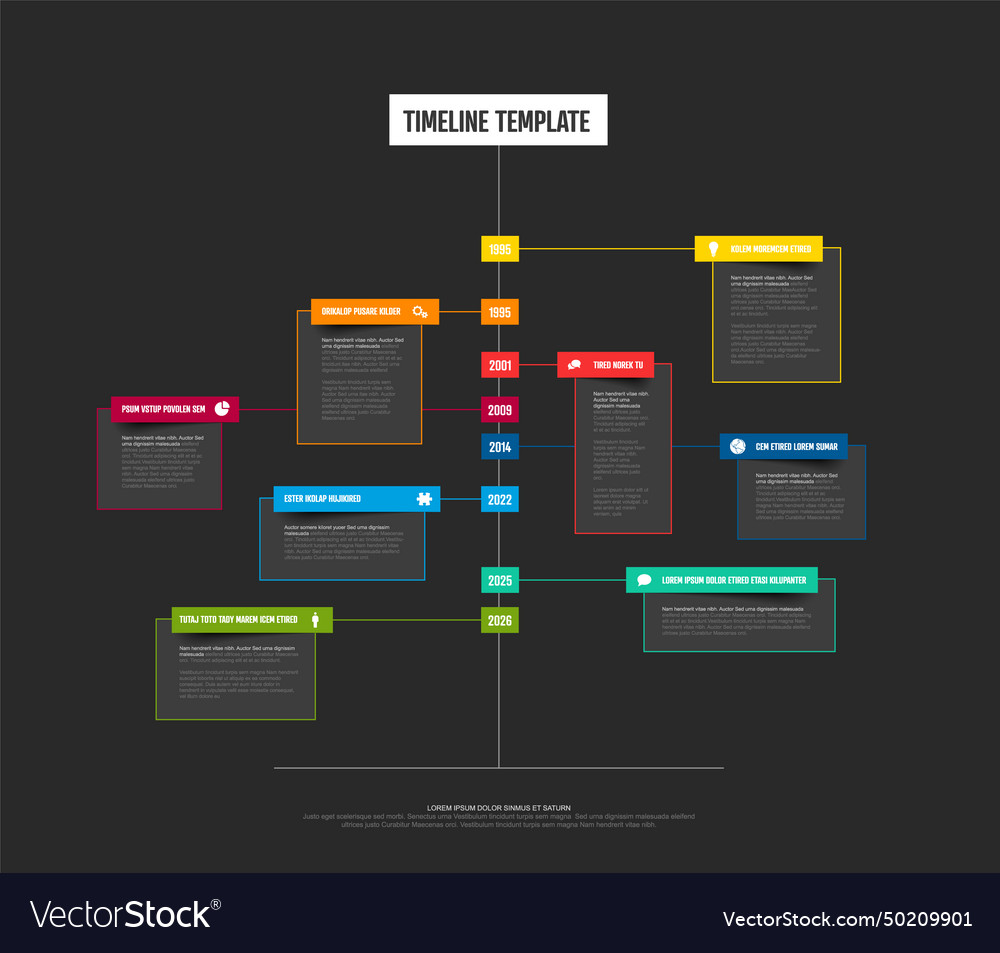 Simple vertical dark timeline template with color