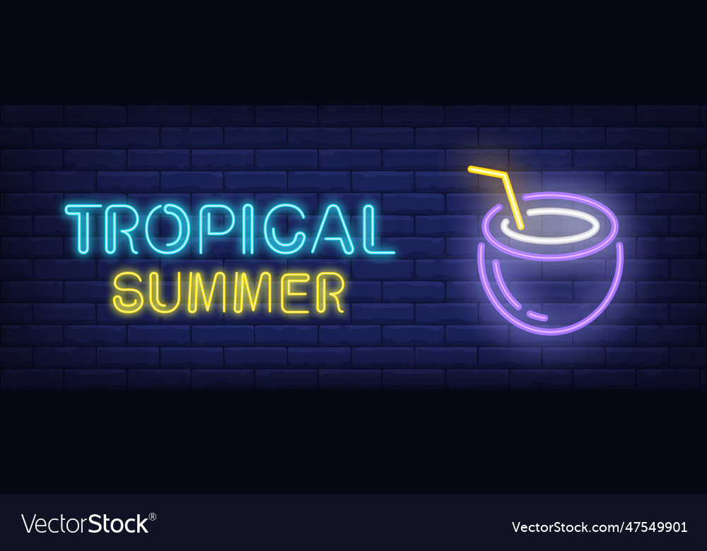 Tropical summer neon style lettering coconut