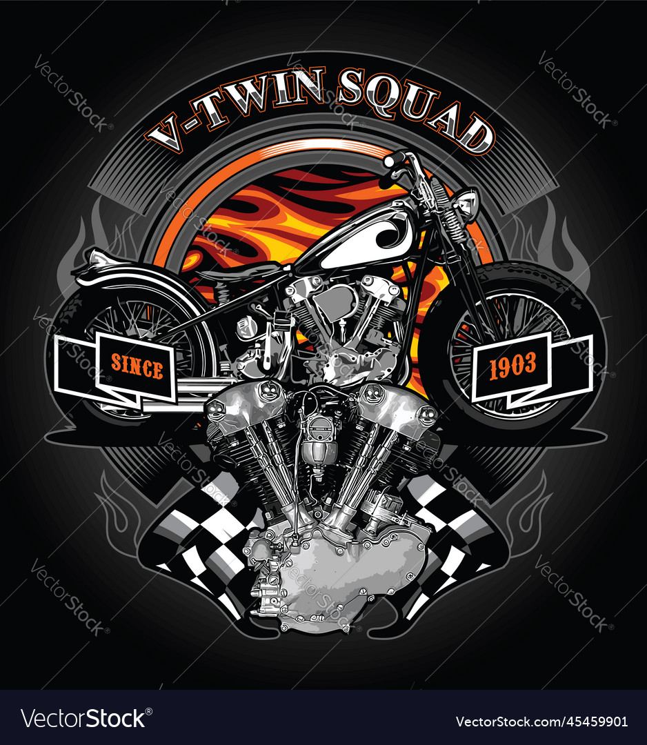 V twin engine and touring motorbike Royalty Free Vector