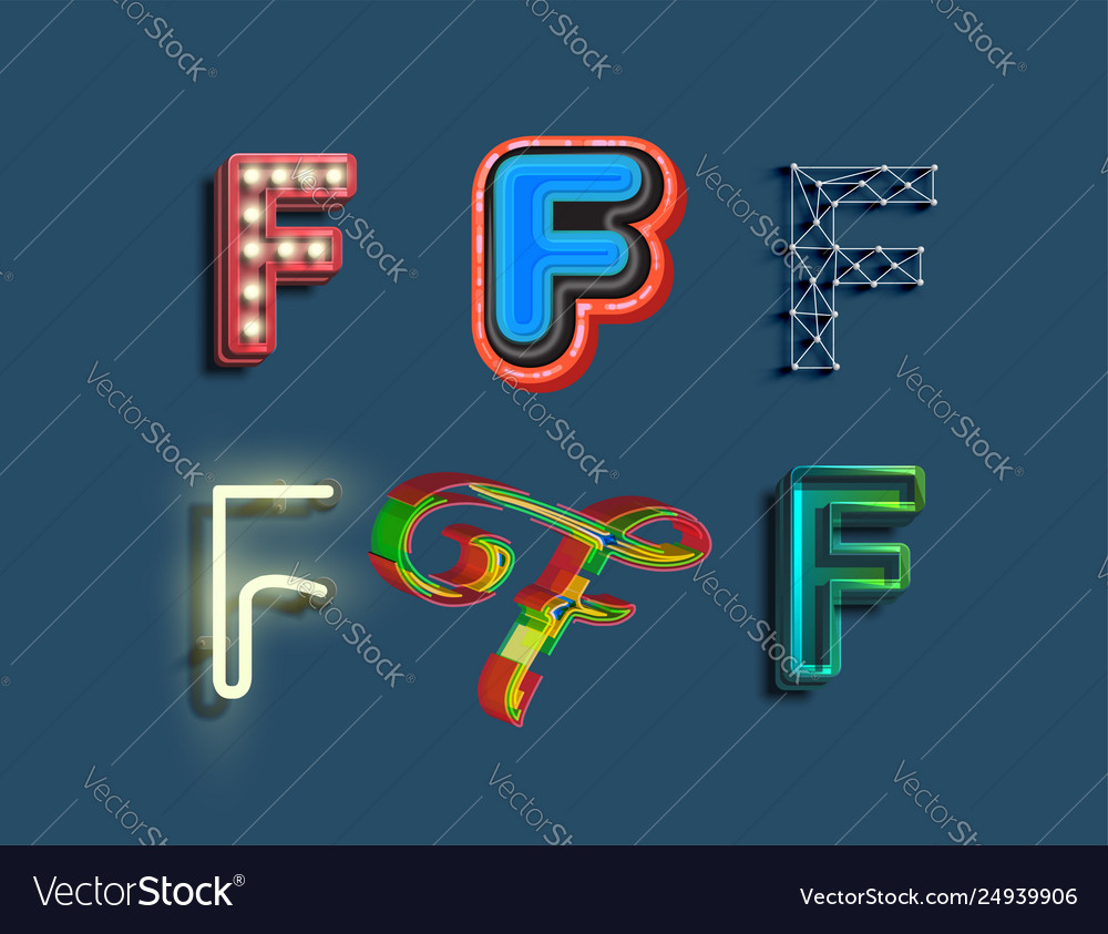 A character set 6 different styled font vector image A character set 6 different styled font