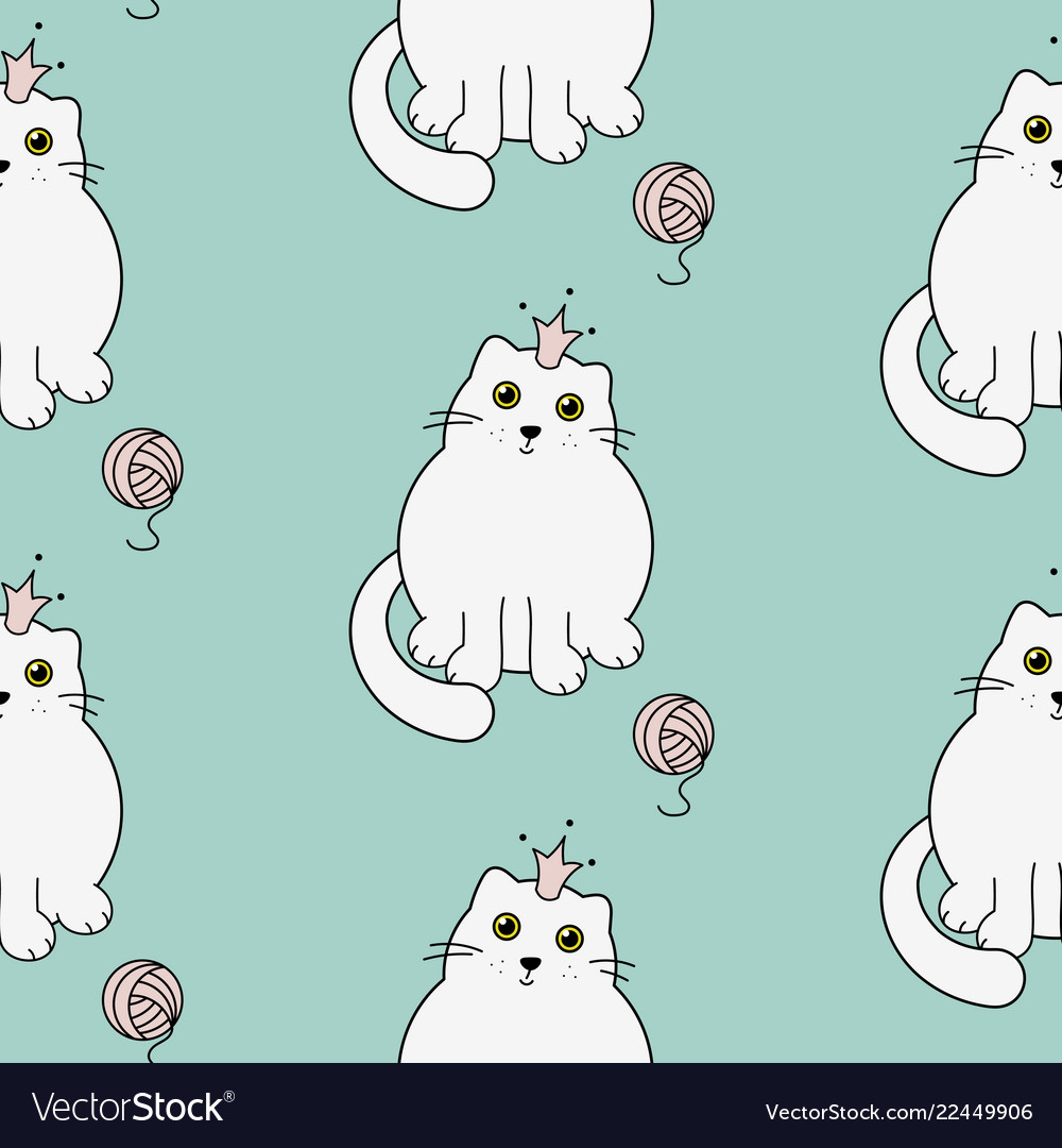 Cute kitty princess seamless pattern white