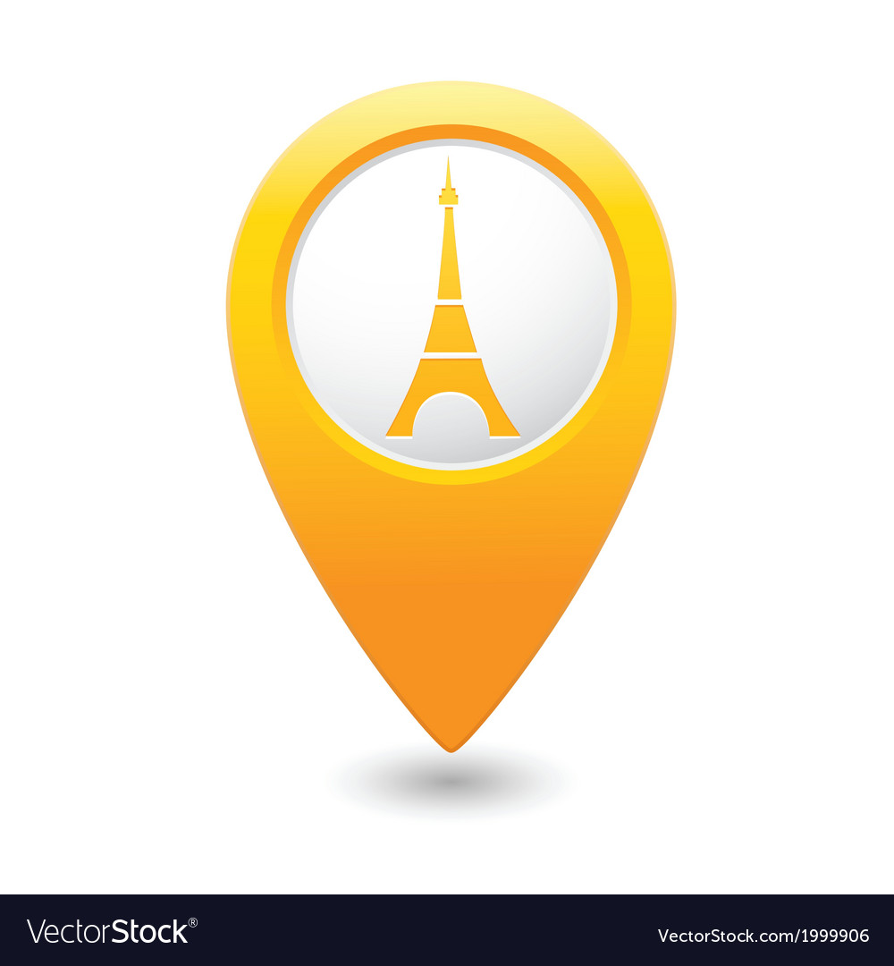 Eifel tower icon on map pointer yellow