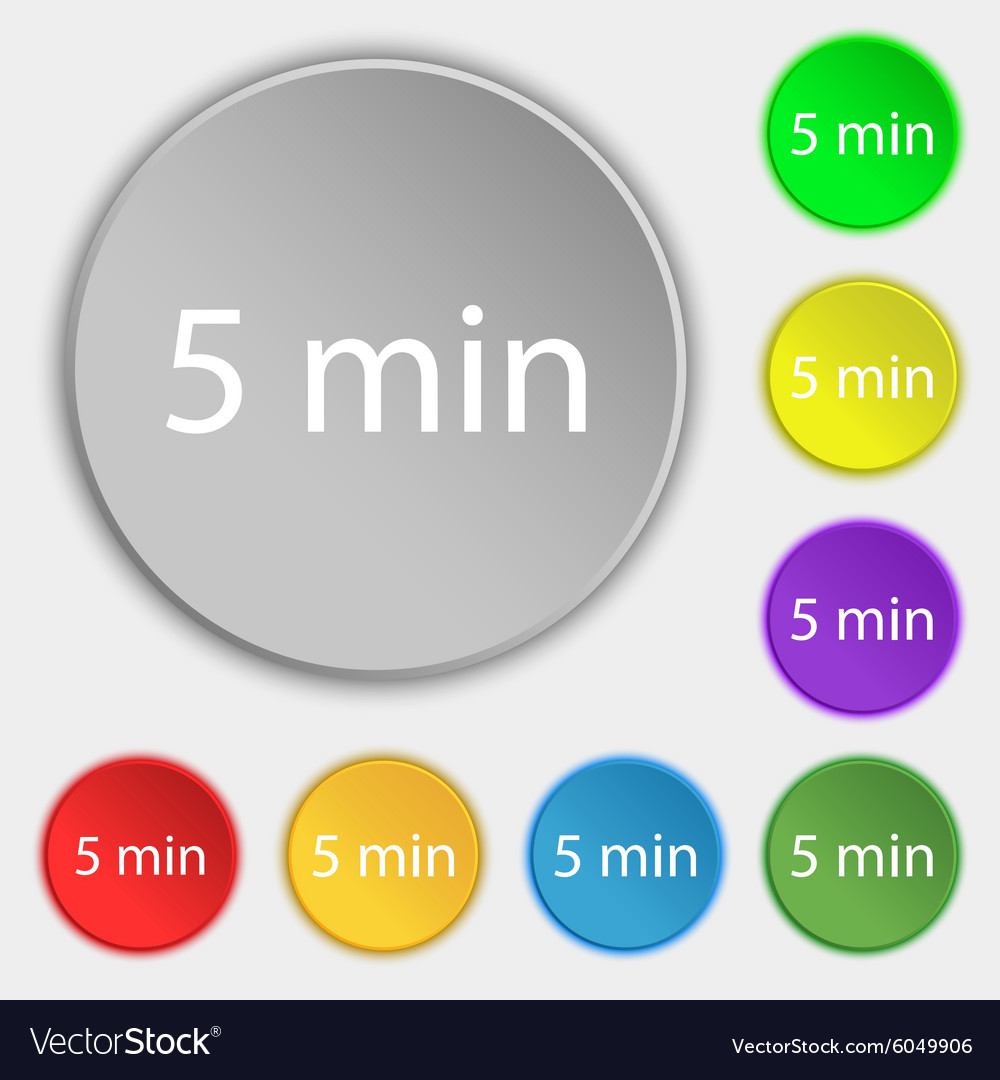 Five minutes sign icon symbols on eight flat
