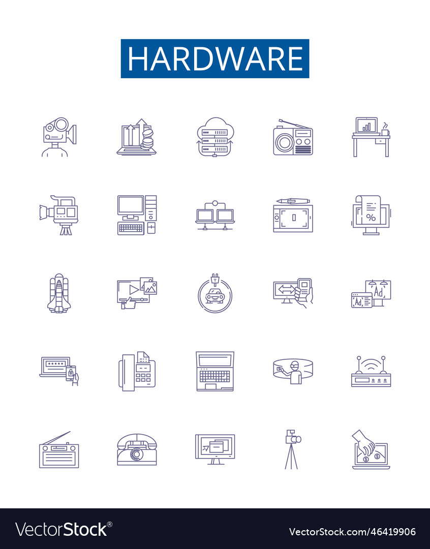 Hardware line icons signs set design collection vector image Hardware line icons signs set design collection