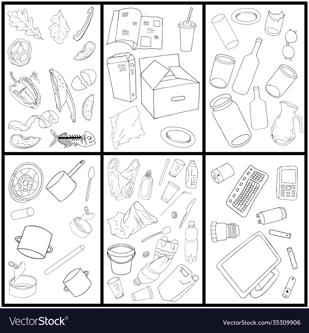 Large set sorted garbage on white background vector image Large set sorted garbage on white background