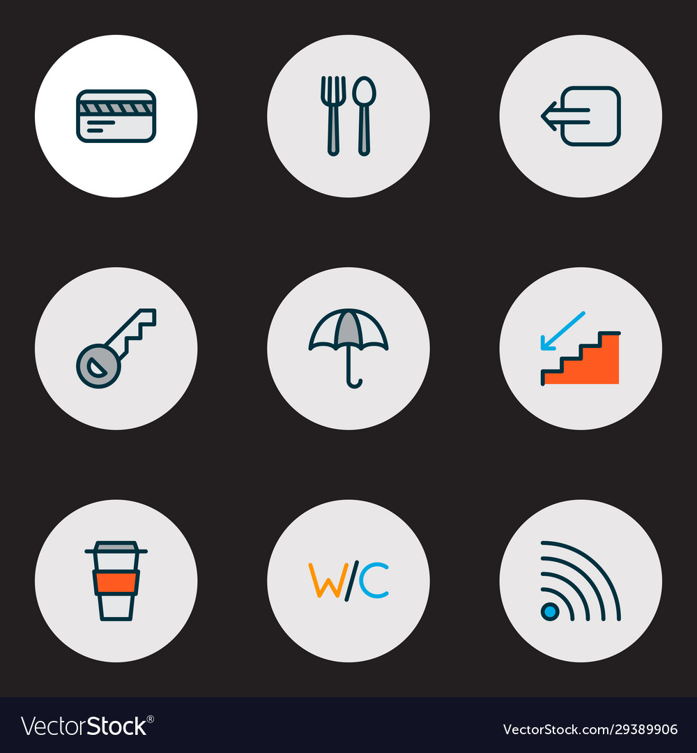 Public icons colored line set with way out vector image Public icons colored line set with way out