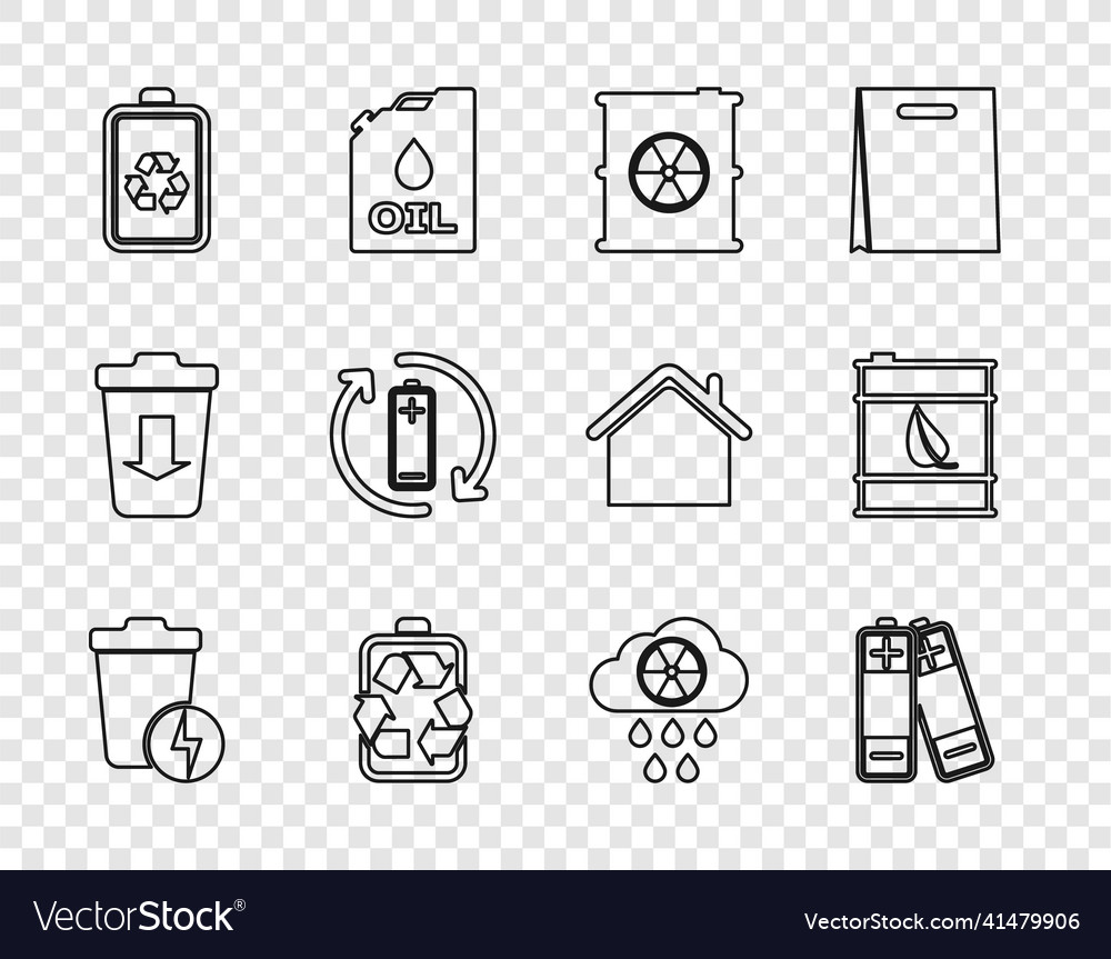 Set line lightning with trash can battery Vector Image Set line lightning with trash can battery