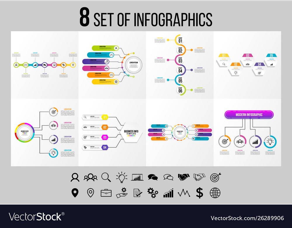 Set of infographics elements design template vector image Set of infographics elements design template
