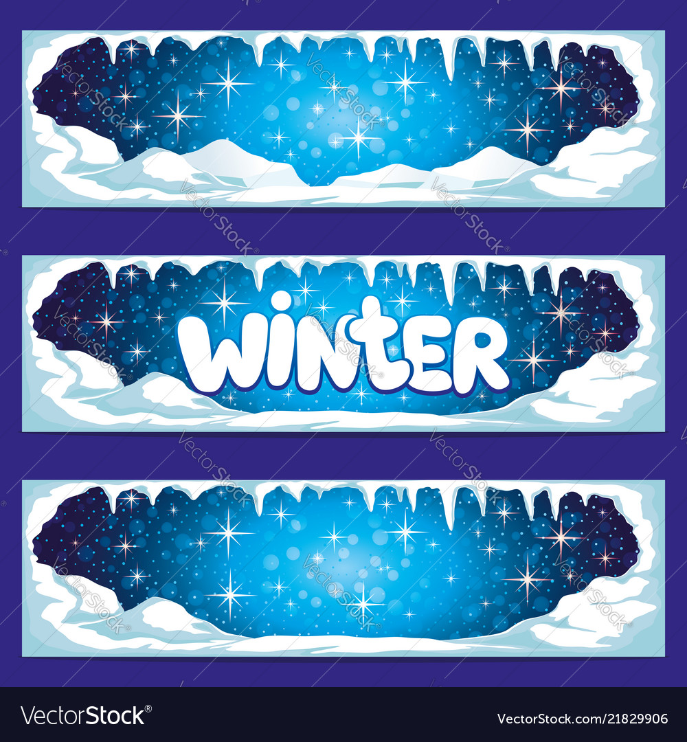 Set of winter banners with icicles and snow