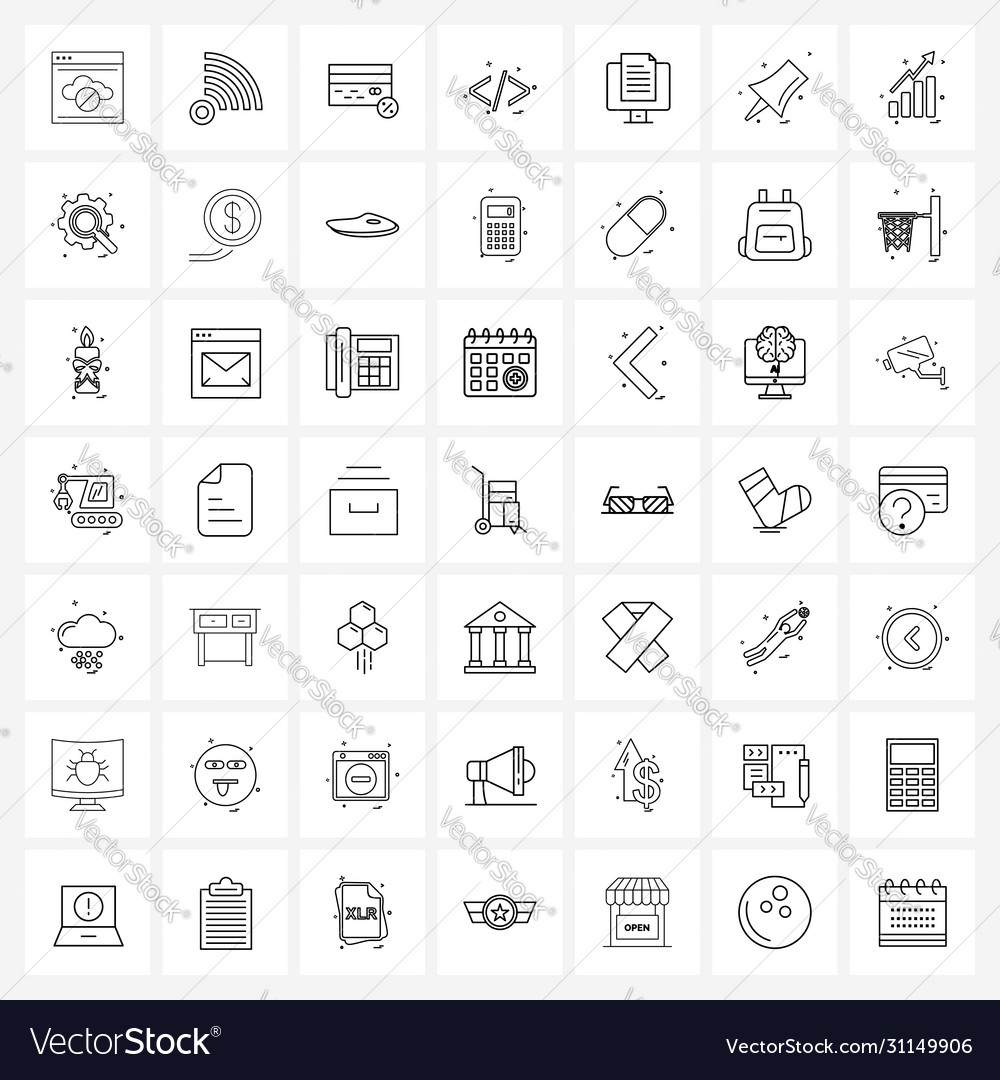 Simple set 49 line icons such as file computer
