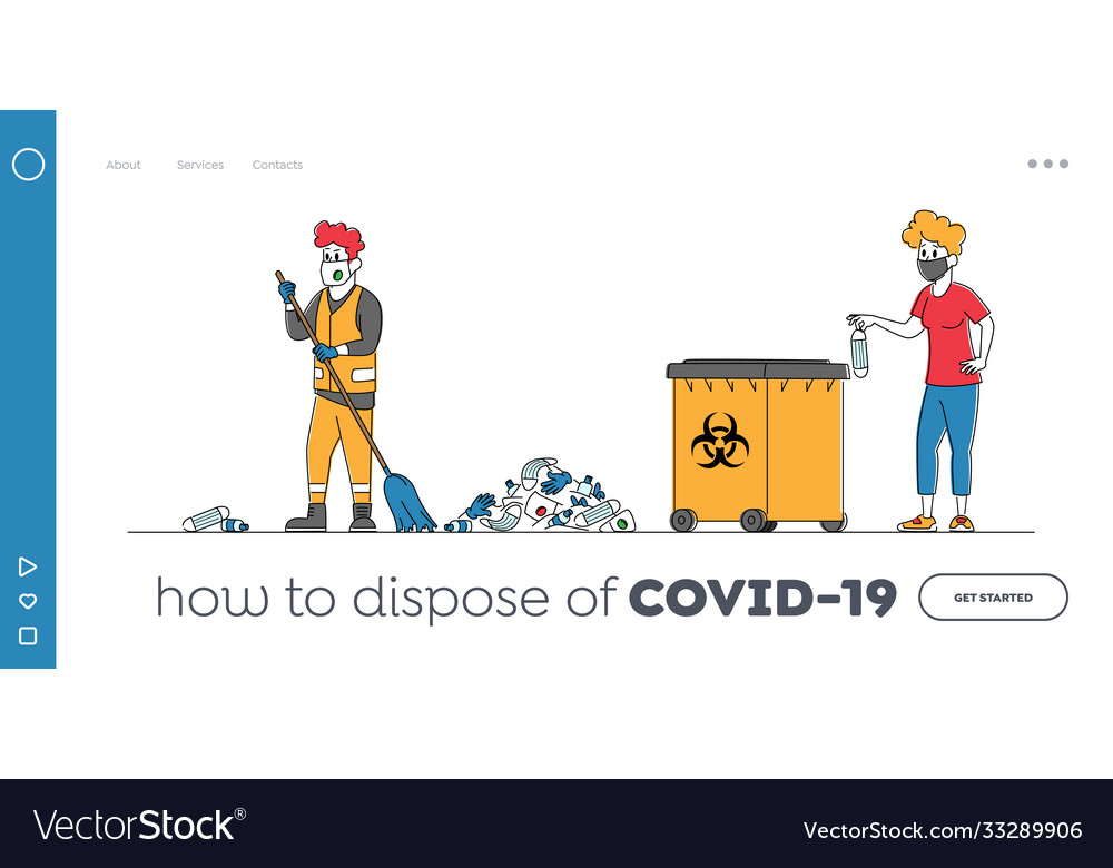 Worker throw garbage landing page template male