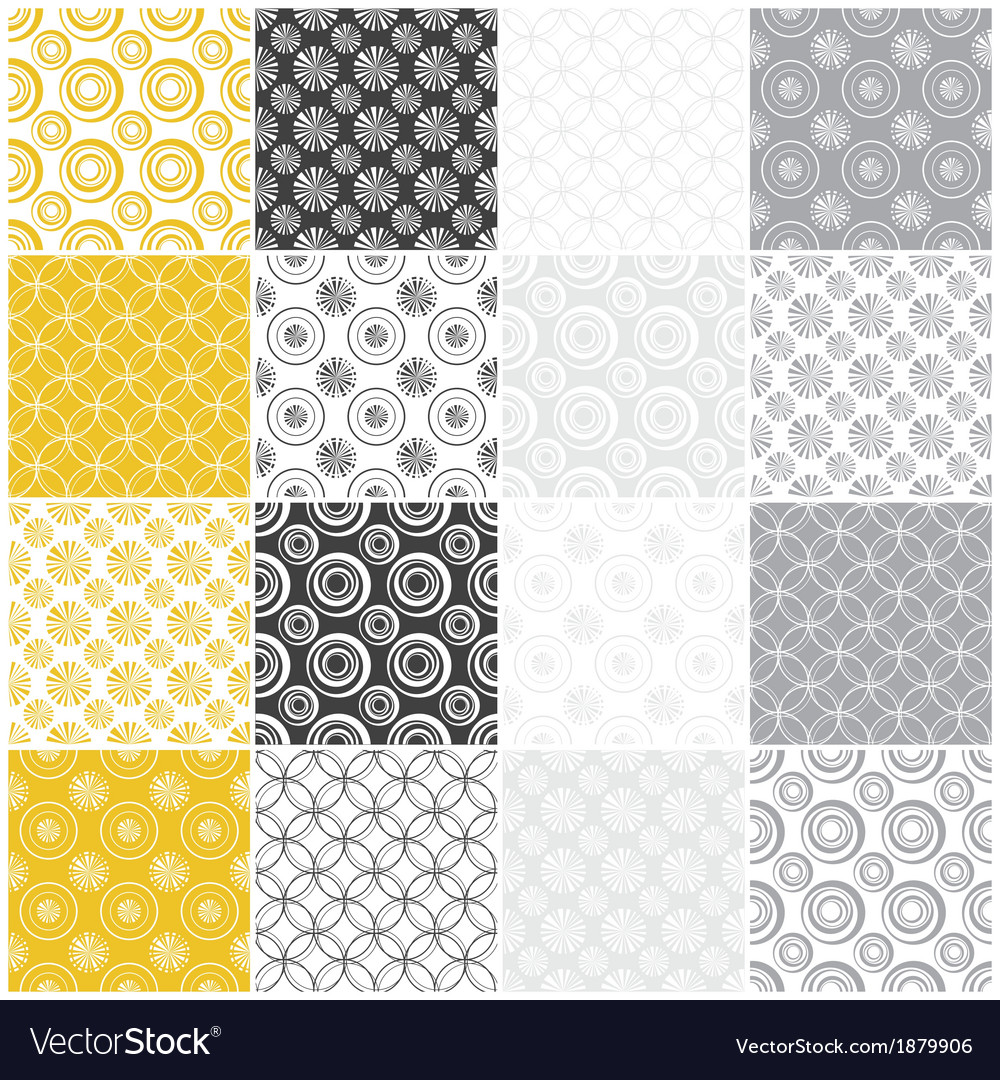 Yellow and gray seamless patterns with circles