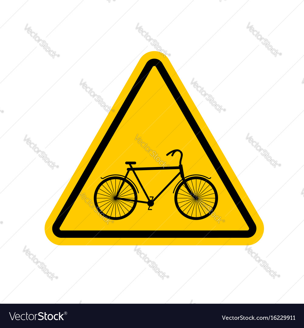 Attention cyclist bicycle on yellow triangle road