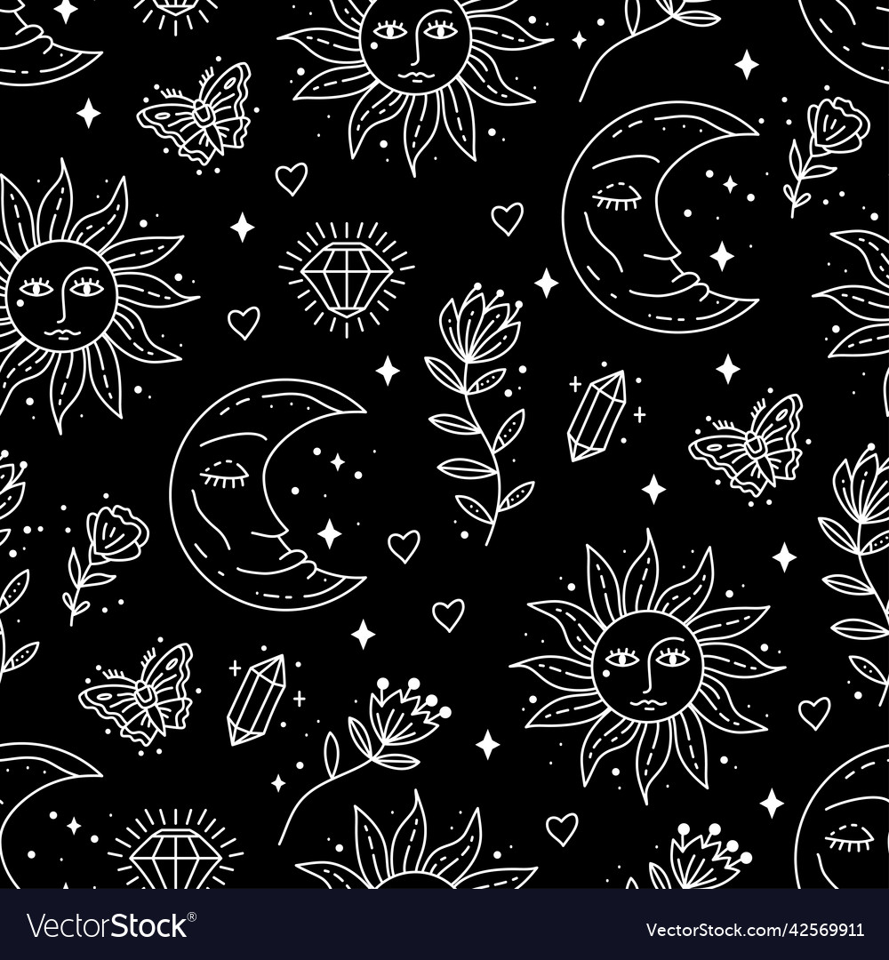 Magic boho symbols seamless pattern backdrop vector image Magic boho symbols seamless pattern backdrop