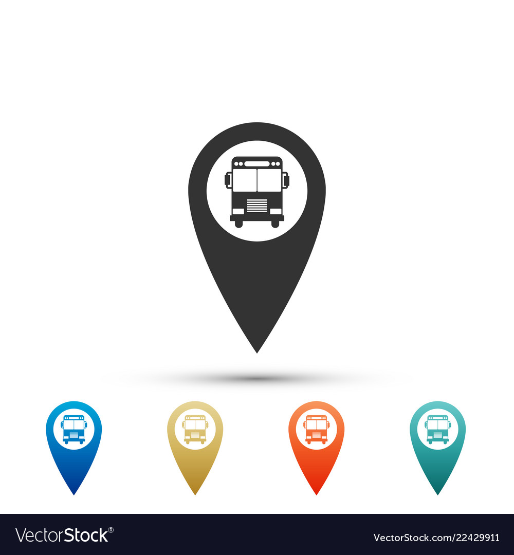 Map pointer with bus icon on white background vector image Map pointer with bus icon on white background