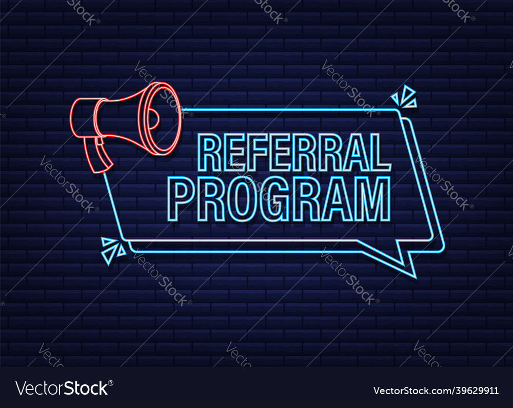 Megaphone with referral program neon icon vector image Megaphone with referral program neon icon