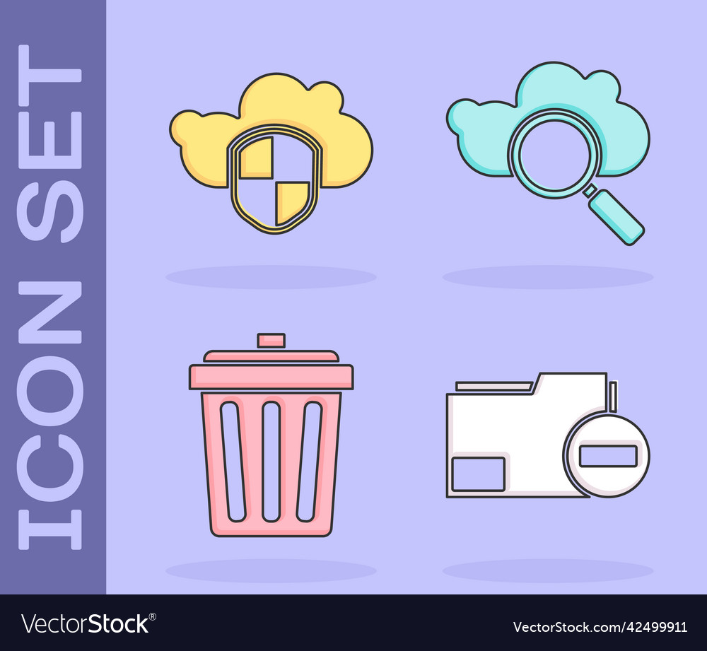 Set document folder with minus cloud and shield vector image Set document folder with minus cloud and shield