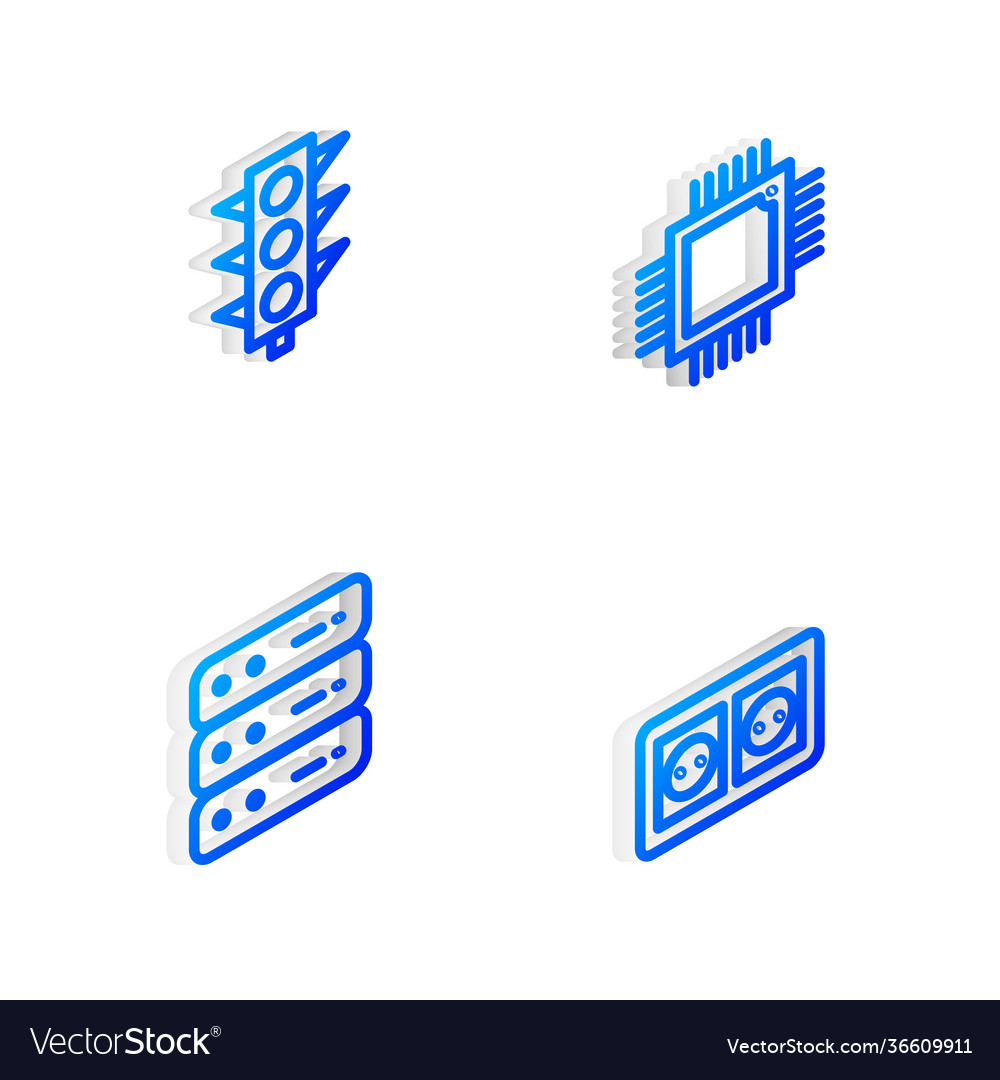Set isometric line processor with microcircuits vector image Set isometric line processor with microcircuits